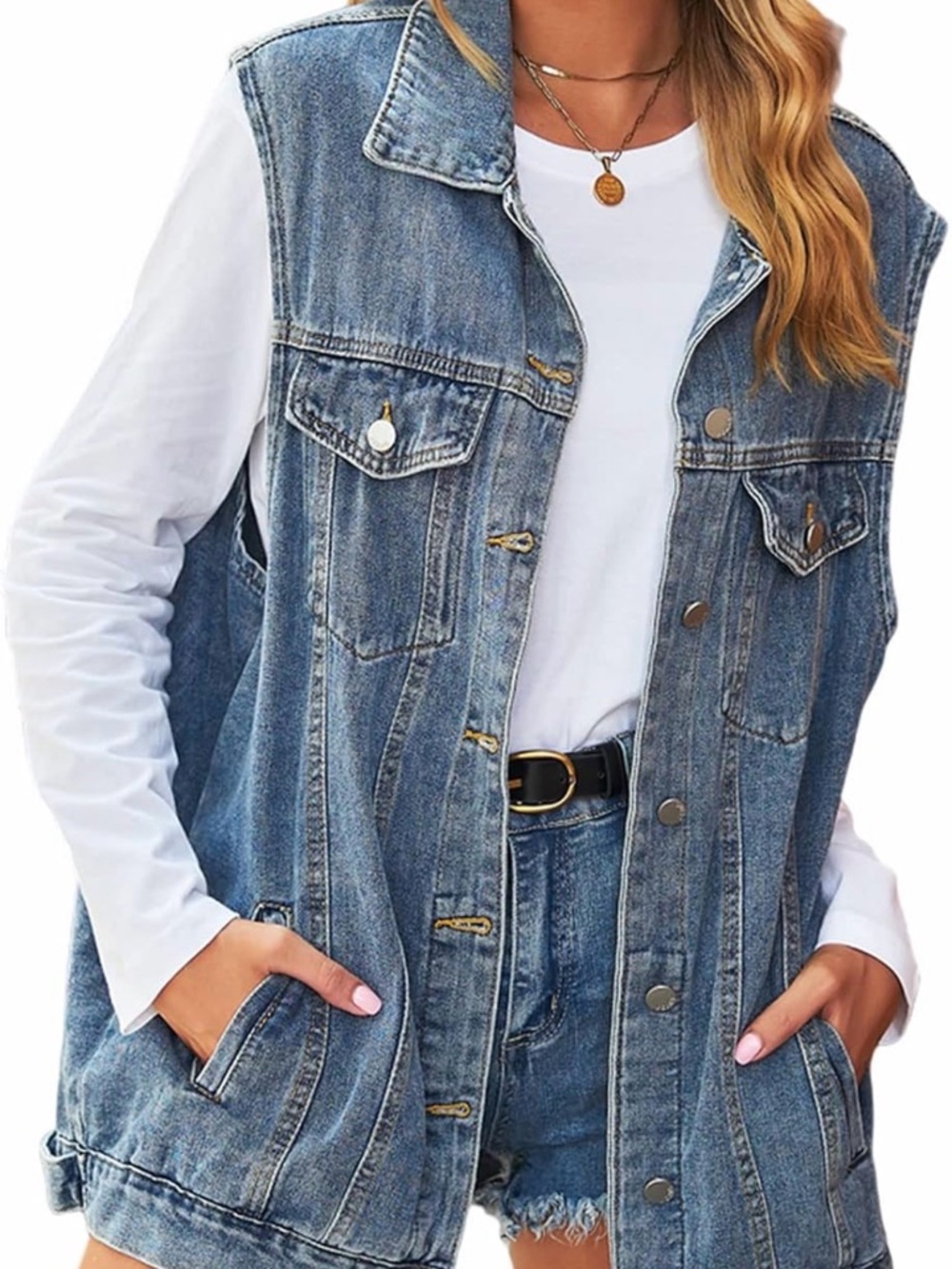 Source Unknown Light Wash Denim Vest - Sleeveless Trucker Style